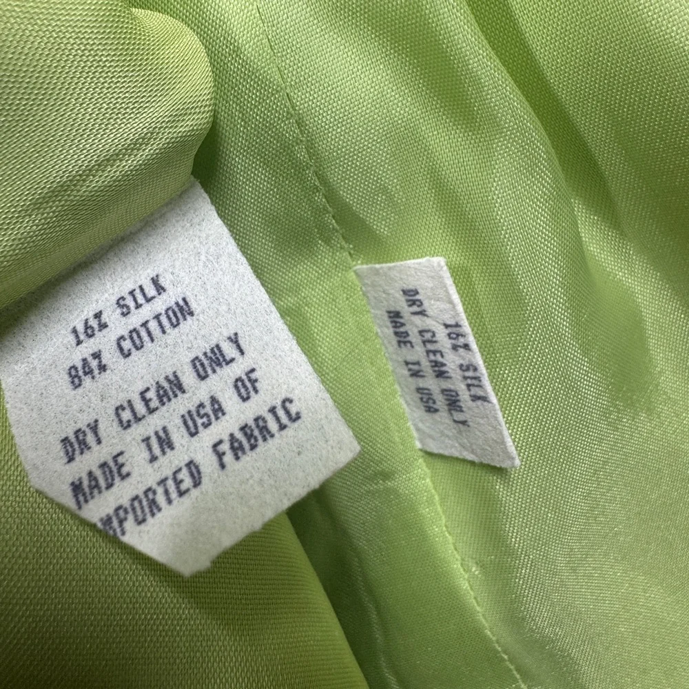 Rare Vintage Gemma Kahng New York Green Silk Cotton Blend Blazer Skirt Set 8